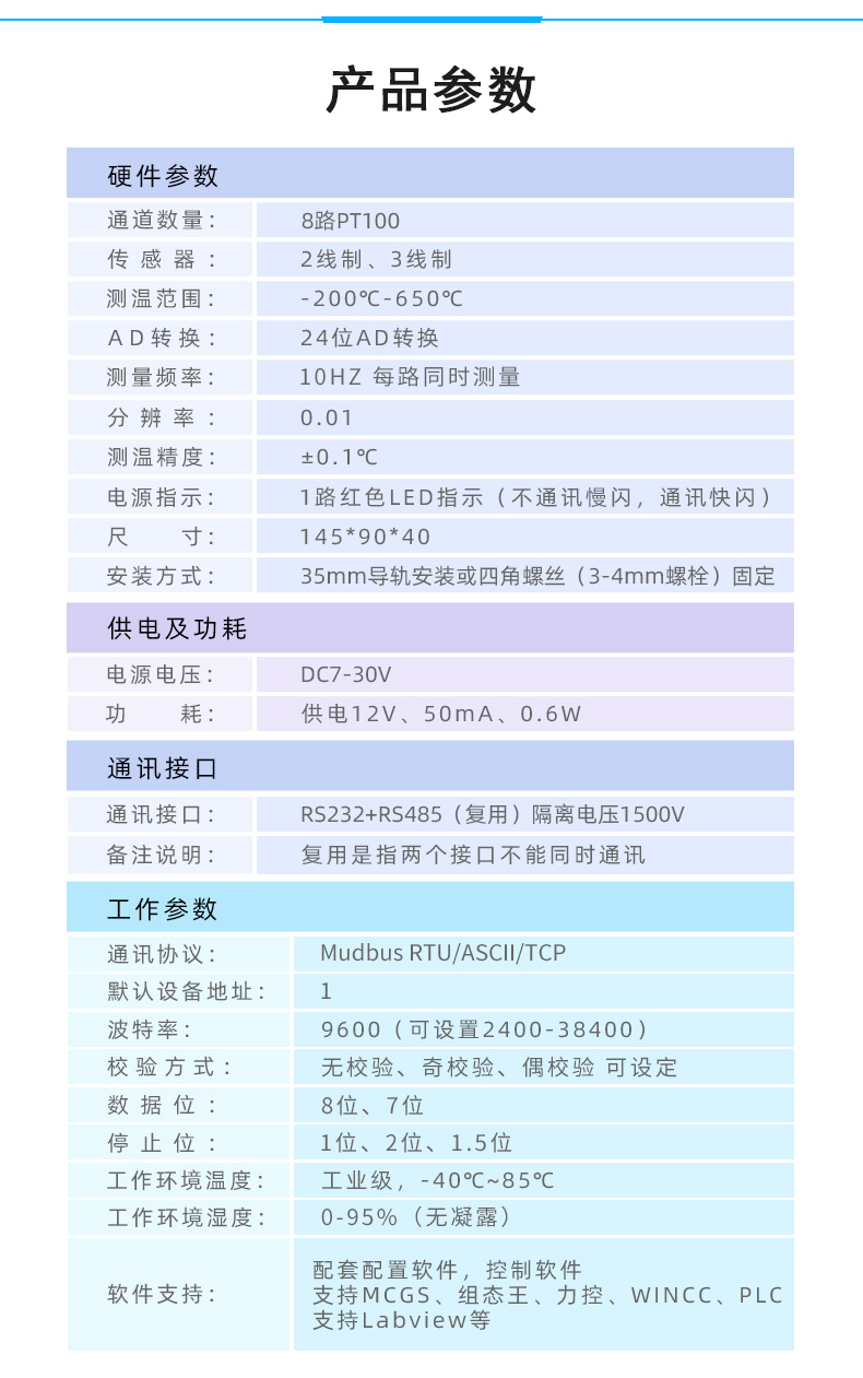 DAM-PT08 溫度采集模塊參數(shù)