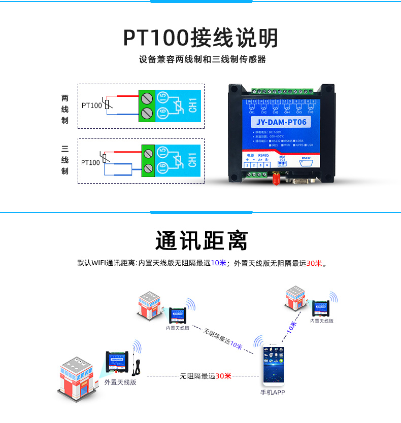 云平臺 DAM-PT06 溫度采集模塊接線說明